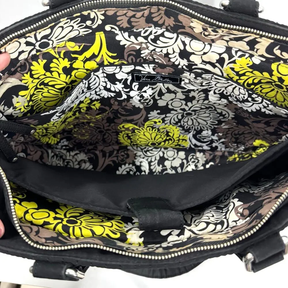 Vera Bradley Large Black Laptop Bag Briefcase Quilted Zip Travel Business Work - Picture 10 of 12